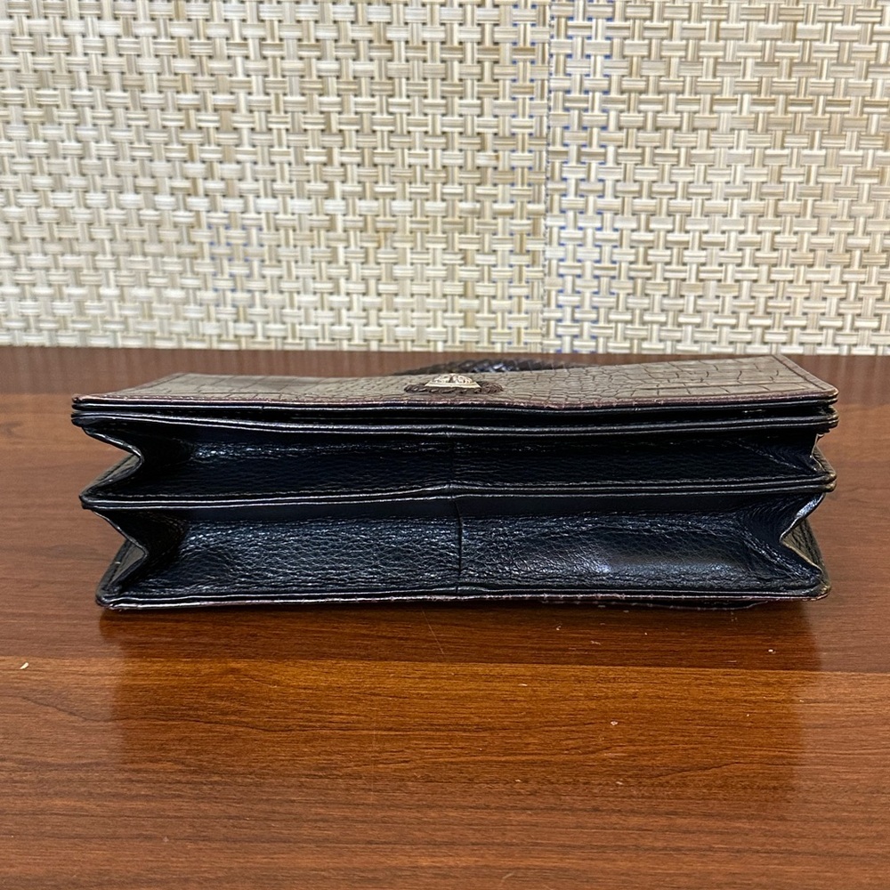 🌟7xHP🌟VTG 90s Brighton Croco Embossed Brown & Black Leather Organizer Wallet Bag - Picture 15 of 15